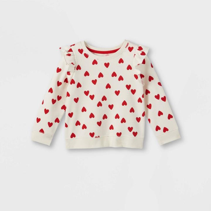 Toddler Girls' Heart Ruffle Pullover Sweatshirt - Cat & Jack Cream