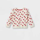 Toddler Girls' Heart Ruffle Pullover Sweatshirt - Cat & Jack Cream