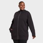 Women's Cozy Fleece Plus Size Tunic Full Zip Sweatshirt - All In Motion Black