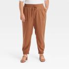 Women's Plus Size High-rise Woven Ankle Jogger Pants - A New Day Dark Brown