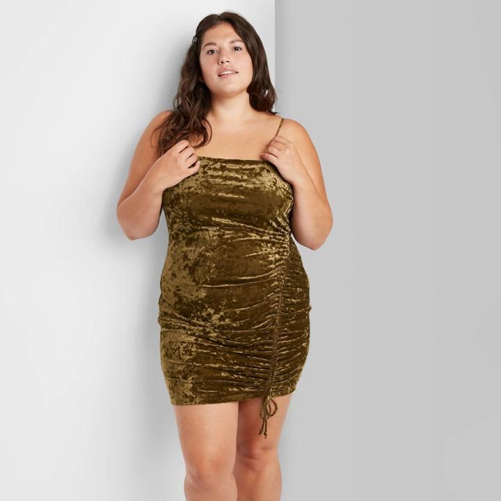 Women's Plus Size Ruched Slip Dress - Wild Fable Olive