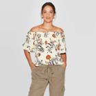 Women's Printed Ruffle Elbow Sleeve Off The Shoulder Blouse - Knox Rose M,