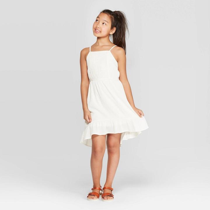 Girls' Chest Embroidered Dress - Art Class White