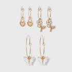 Shiny Gold With Acrylic Stones And Shell Hoop Earring Set 3pc - Wild Fable Gold