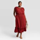 Women's Plus Size Striped Flutter Short Sleeve Dress - Universal Thread Burgundy