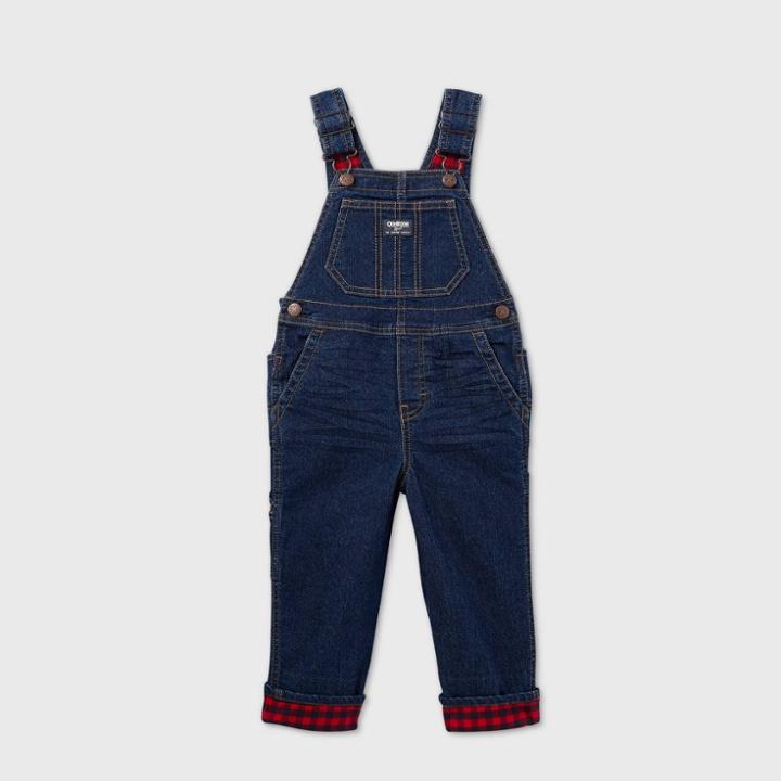 Oshkosh B'gosh Toddler Boys' Flannel Line Denim Overall - Dark Wash