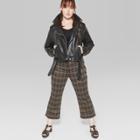 Women's Plus Size Plaid Kick Flared Borrowed Pants - Wild Fable Olive/pink