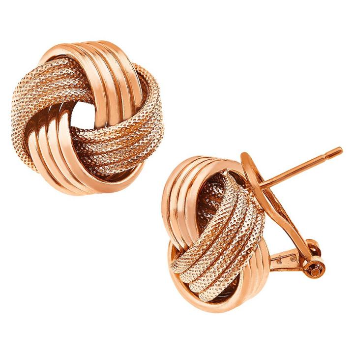 Tiara Italian Omega Love Knot Earrings In Rose Gold Over Silver, Women's