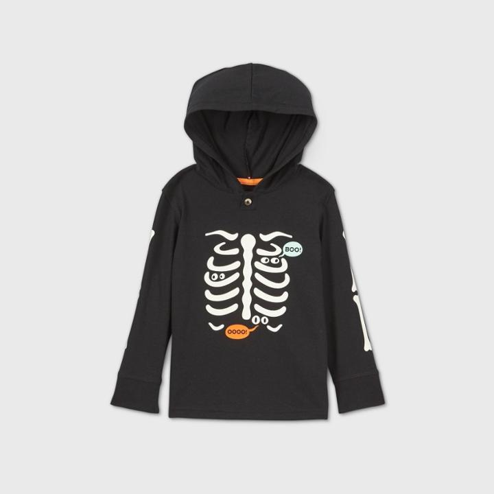 Toddler Boys' Halloween Skeleton Hooded T-shirt - Cat & Jack Black