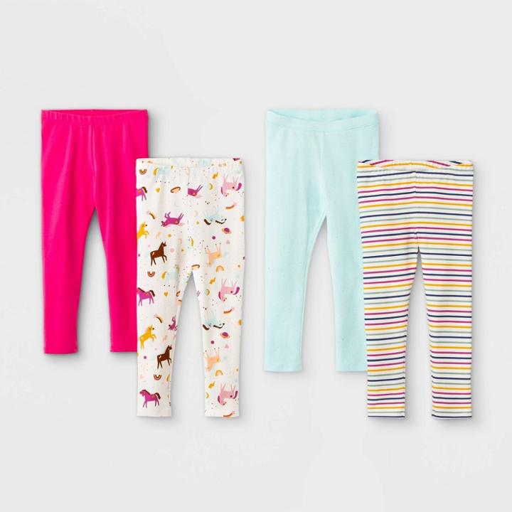 Toddler Girls' 4pk Printed & Solid Leggings - Cat & Jack Pink/mint