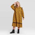 Women's Plus Size Floral Print Balloon Long Sleeve Ruffle Dress - Universal Thread Yellow