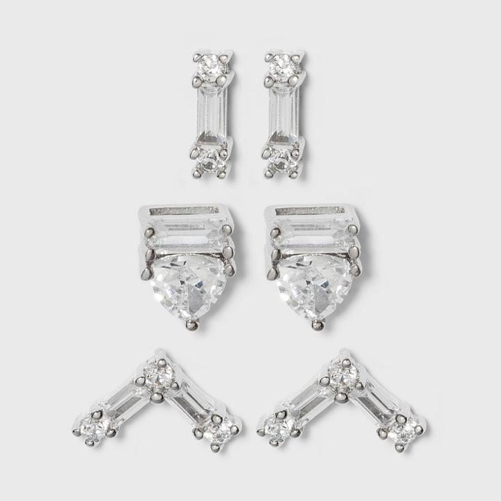 Sterling Silver Cubic Zirconia Bar And Triangle Stud Earring Set - A New Day