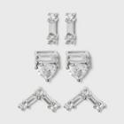 Sterling Silver Cubic Zirconia Bar And Triangle Stud Earring Set - A New Day