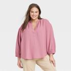 Women's Plus Size Long Sleeve Popover Top - A New Day Pink