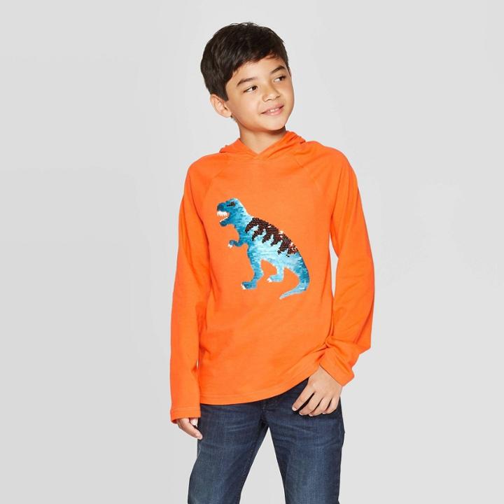 Boys' Long Sleeve Hooded T-shirt - Cat & Jack Orange M, Boy's,