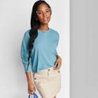 Women's Long Sleeve Henley T-shirt - Wild Fable Blue