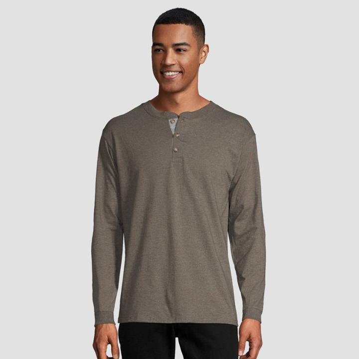 Hanes Men's Long Sleeve Beefy Henley Shirt - Camouflage Green