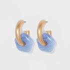Blue Lace Agate Semi-precious Flower Shaped Charm Hoop Earrings - Universal Thread Blue