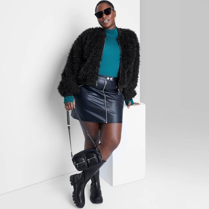 Women's Plus Size Faux Fur Topper Jacket - Wild Fable Black
