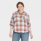 Women's Plus Size Long Sleeve Flannel Button-down Shirt - Universal Thread Light Red Plaid