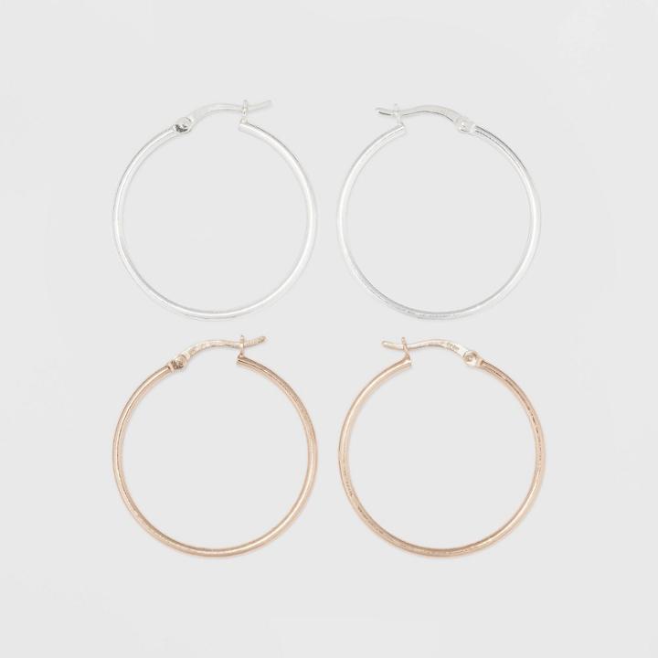 Two Tone Sterling Silver Hoop Fine Jewelry Earrings - A New Day Silver/rose Gold