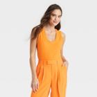 Women's U-neck Slim Fit Tank Top - A New Day Orange