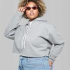 Women's Plus Size Hooded Cropped Sweatshirt - Wild Fable Heather Gray