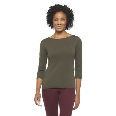 Target Women's Boatneck 3/4 Sleeve Tee Stuffed Olive