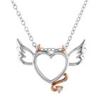No Brand 0.01 Ct. T.w. Diamond Devilish Heart Pendant Necklace In Pink Rhodium Plated And Sterling Silver - White, Pink/silver/white