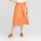 Women's Plus Size Button-front Skirt - A New Day Orange 1x, Women's,