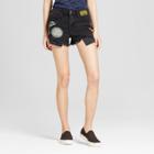 Women's Jean Destructed Shorts With Buttons & Patches - Mossimo Black