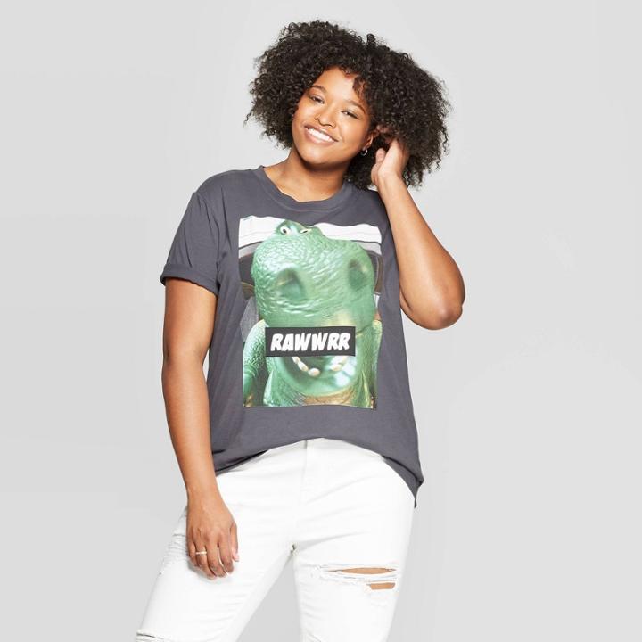 Women's Disney Pixar Toy Story Plus Size Short Sleeve Rex Cropped Graphic T-shirt (juniors') - Black