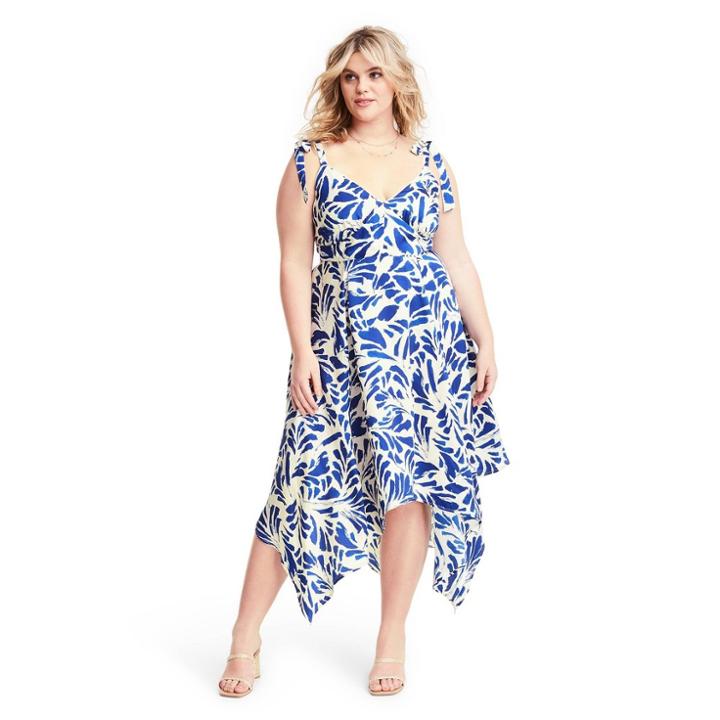 Plus Size Botanical Tie Strap Asymmetrical Hem Dress - Alexis For Target Blue