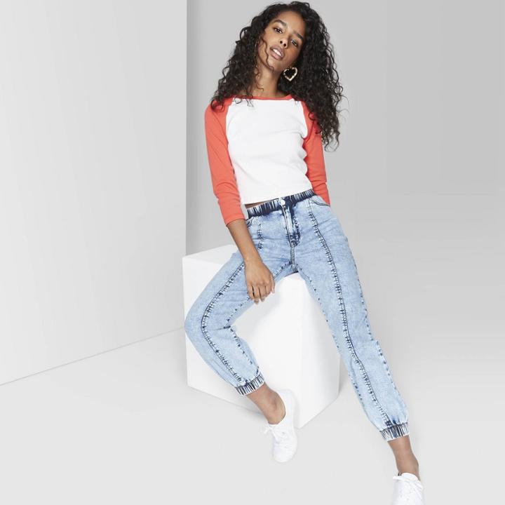 Women's High-rise Acid Wash Jogger Jeans- Wild Fable