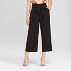 Women's Tie Waist Crop Pants - A New Day Black