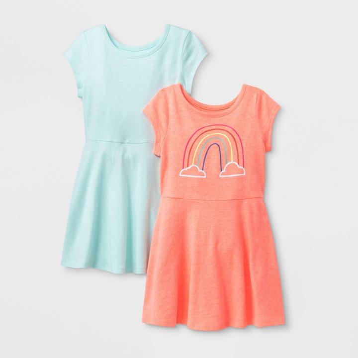 Toddler Girls' 2pk Rainbow And Aqua Dresses - Cat & Jack Peach/aqua 12m, Toddler Girl's, Pink