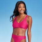 Juniors' Textured V-neck Bralette Bikini Top - Xhilaration Magenta Pink D/dd Cup