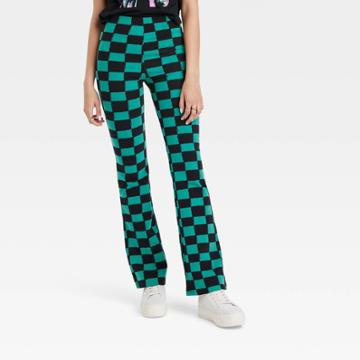 Zoe+liv Women's Checkered Wide Leg Graphic Pants - Green