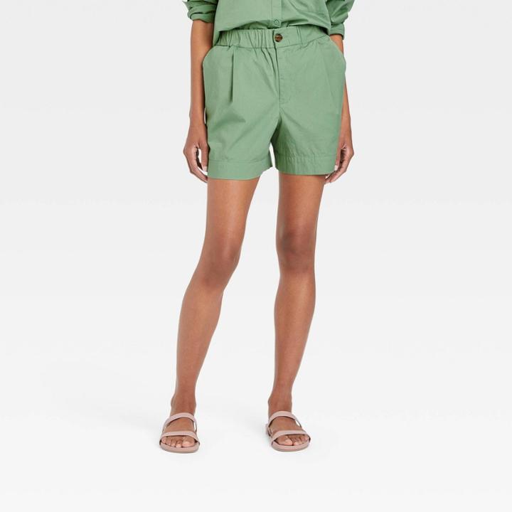 Women's High-rise Poplin Shorts - A New Day Olive Green