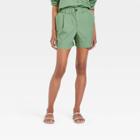 Women's High-rise Poplin Shorts - A New Day Olive Green