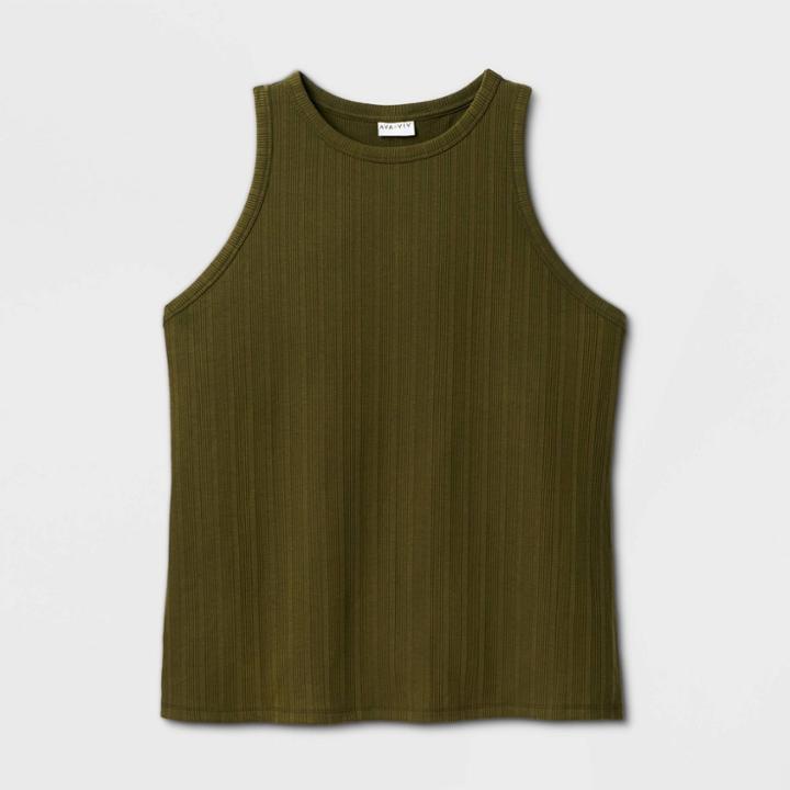 Women's Plus Size Ribbed Tank Top - Ava & Viv Olive X, Women's, Green