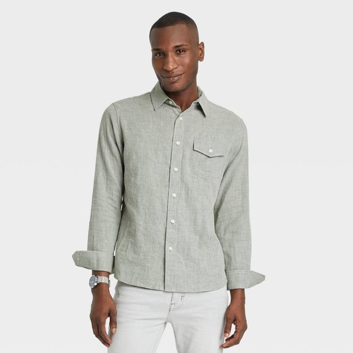 Men's Long Sleeve Button-down Shirt - Goodfellow & Co Gray