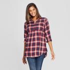 Maternity Plaid Flannel Peplum Hem Shirt - Isabel Maternity By Ingrid & Isabel Navy Xs, Women's, Blue