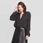 Women's Zig Zag Relaxed Fit Long Sleeve V-neck Tunic - A New Day Black