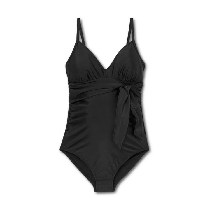 Tie-front One Piece Maternity Swimsuit - Isabel Maternity By Ingrid & Isabel Black