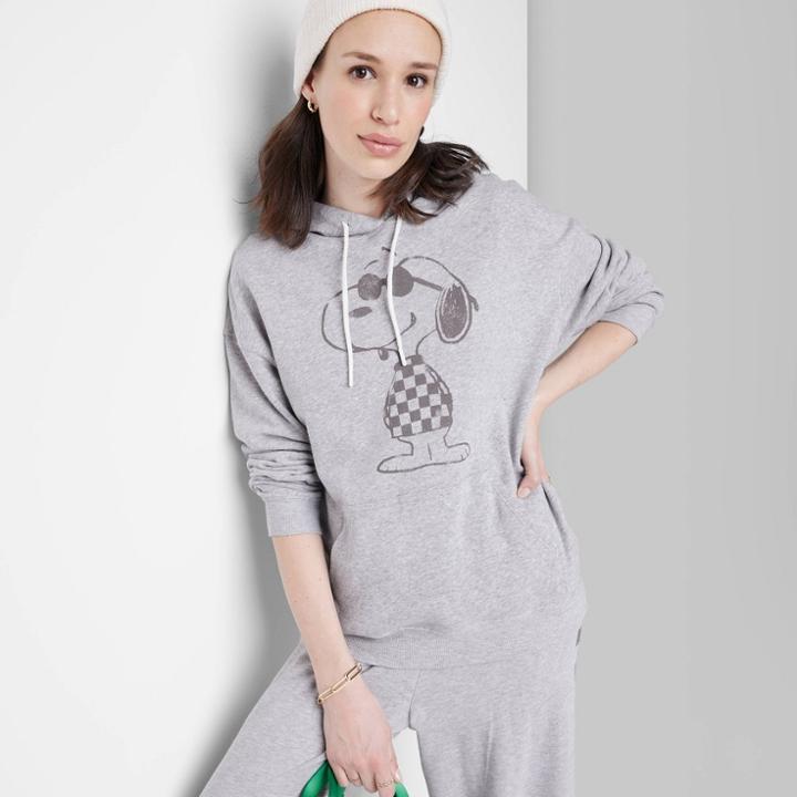 Women's Ascot + Hart Peanuts Snoopy Graphic Hoodie - Gray Xxs
