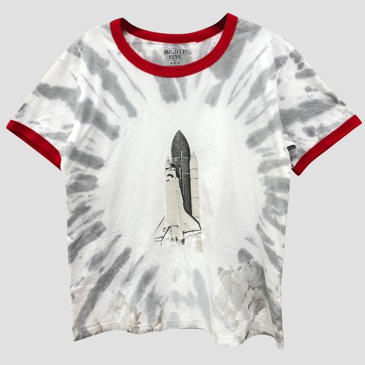 Women's Plus Size Short Sleeve Shuttle Tie Dye Ringer Graphic T-shirt - Mighty Fine (juniors') Gray