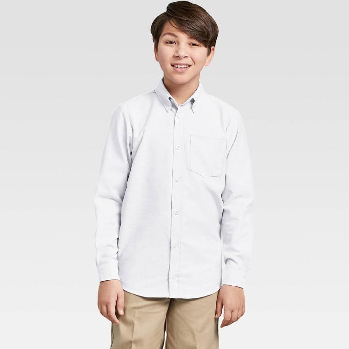 Dickies Boys' Long Sleeve Oxford Uniform Button-down Shirt - White M, Boy's,