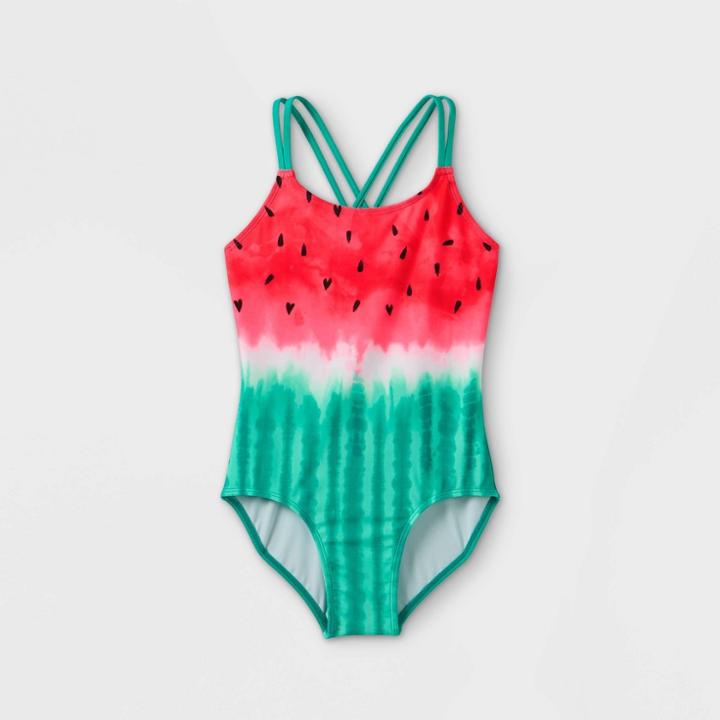 Girls' Watermelon Ombre Tie-dye One Piece Swimsuit - Cat & Jack Turquoise