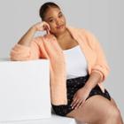 Women's Plus Size Fuzzy Button-front Cardigan - Wild Fable Apricot Orange